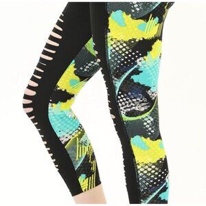 Colorful Womens L/XL Black & Multicolor Laser Cut Leggings